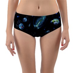 Colorful Abstract Pattern Consisting Glowing Lights Luminescent Images Marine Plankton Dark Backgrou Reversible Mid-waist Bikini Bottoms by Ket1n9