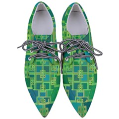 Green Abstract Geometric Pointed Oxford Shoes by Ket1n9