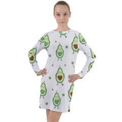 Cute Seamless Pattern With Avocado Lovers Long Sleeve Hoodie Dress by Ket1n9