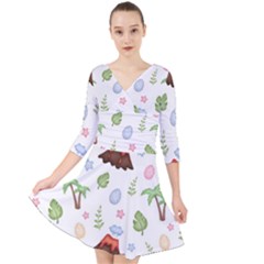 Cute Palm Volcano Seamless Pattern Quarter Sleeve Front Wrap Dress by Ket1n9