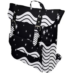 Black And White Waves And Stars Abstract Backdrop Clipart Buckle Up Backpack by Hannah976