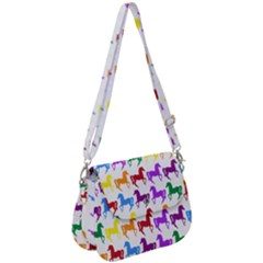 Colorful Horse Background Wallpaper Saddle Handbag by Hannah976