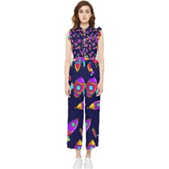 Space Patterns Women s Frill Top Chiffon Jumpsuit by Hannah976