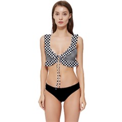 Black And White Checkerboard Background Board Checker Low Cut Ruffle Edge Bikini Top by Hannah976