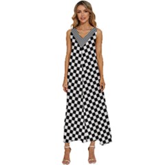 Black And White Checkerboard Background Board Checker V-neck Sleeveless Loose Fit Overalls by Hannah976