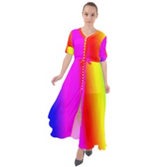 Multi Color Rainbow Background Waist Tie Boho Maxi Dress by Hannah976