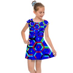 Blue Bee Hive Pattern Kids  Cap Sleeve Dress by Hannah976