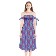 Red Blue Bee Hive Pattern Shoulder Tie Bardot Midi Dress by Hannah976