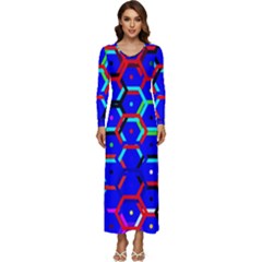 Blue Bee Hive Pattern Long Sleeve Longline Maxi Dress by Hannah976