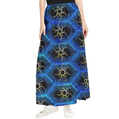 Blue Bee Hive Pattern Maxi Chiffon Skirt by Hannah976