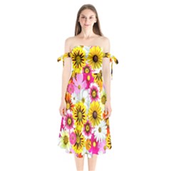 Flowers Blossom Bloom Nature Plant Shoulder Tie Bardot Midi Dress by Hannah976