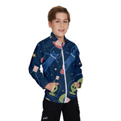 Seamless Pattern With Funny Alien Cat Galaxy Kids  Windbreaker by Ndabl3x