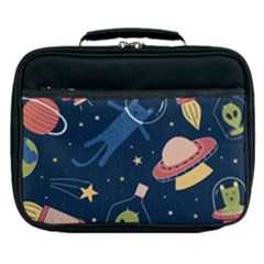 Seamless Pattern With Funny Alien Cat Galaxy Lunch Bag by Ndabl3x