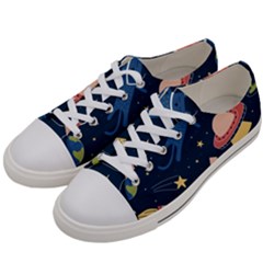 Seamless Pattern With Funny Alien Cat Galaxy Men s Low Top Canvas Sneakers by Ndabl3x