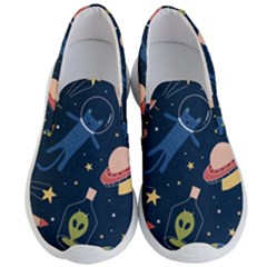 Seamless Pattern With Funny Alien Cat Galaxy Men s Lightweight Slip Ons by Ndabl3x