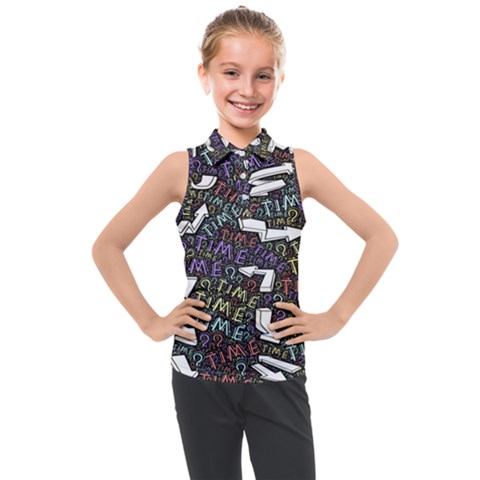 Time Nonlinear Curved Undirected Kids  Sleeveless Polo T-shirt by Paksenen