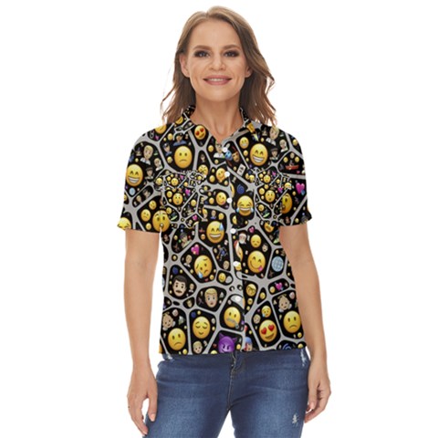 Mental Emojis Emoticons Icons Women s Short Sleeve Double Pocket Shirt by Paksenen