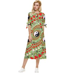 Love Avatars Characters Roles Yin Yang Bow Sleeve Chiffon Midi Dress by Paksenen