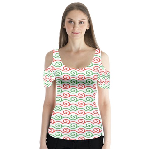 Spiral Geometry Pattern Butterfly Sleeve Cutout T-shirt  by Ndabl3x