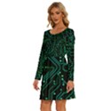 Circuits Circuit Board Green Long Sleeve Wide Neck Velvet Dress View2