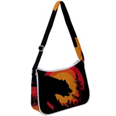 Forest Bear Silhouette Sunset Zip Up Shoulder Bag by Cendanart