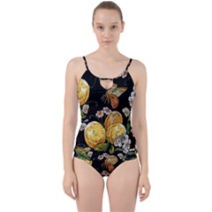 Embroidery Blossoming Lemons Butterfly Seamless Pattern Cut Out Top Tankini Set by Ket1n9