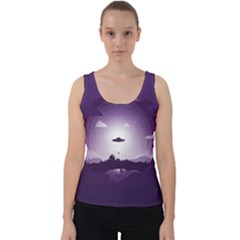Ufo Illustration Style Minimalism Silhouette Velvet Tank Top by Cendanart