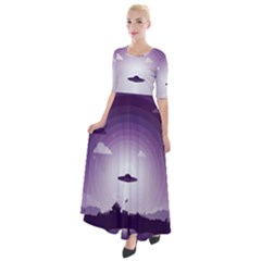 Ufo Illustration Style Minimalism Silhouette Half Sleeves Maxi Dress by Cendanart