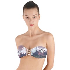 White And Brown Mountain Illustration Digital Art Twist Bandeau Bikini Top by Cendanart