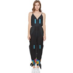 Tetris Game Sleeveless Tie Ankle Chiffon Jumpsuit by Cendanart