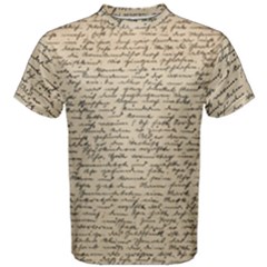 Close Up Photo Of Black Text Old Handwriting Leave Old Script Men s Cotton T-shirt by Cendanart