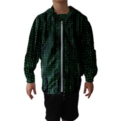 Green Matrix Code Illustration Digital Art Portrait Display Kids  Hooded Windbreaker by Cendanart