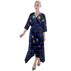 Retro Games Quarter Sleeve Wrap Front Maxi Dress by Cendanart