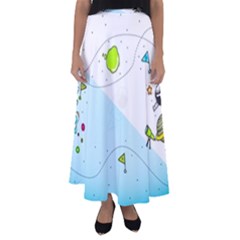 Astronaut Spaceship Flared Maxi Skirt by Bedest