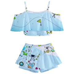 Astronaut Spaceship Kids  Off Shoulder Skirt Bikini by Bedest