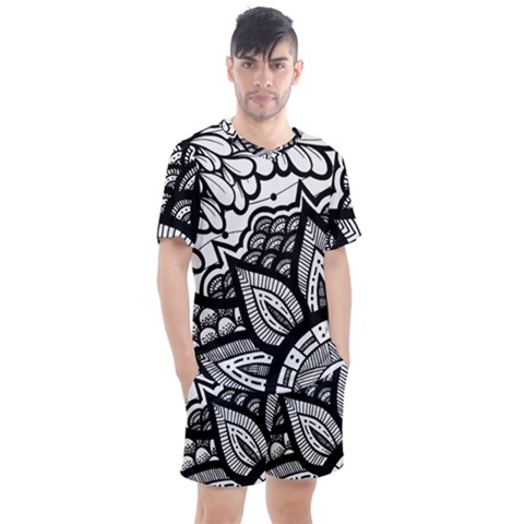 Flower Mandala Pattern Doodle Men s Mesh T-shirt And Shorts Set by Bedest