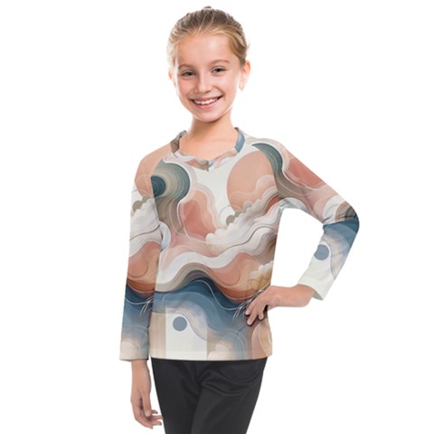 Abstract Pastel Waves Organic Kids  Long Mesh T-shirt by Grandong