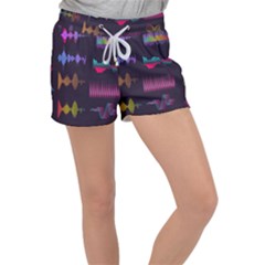 Colorful Sound Wave Set Women s Velour Lounge Shorts by Bedest