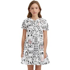 Big Collection With Hand Drawn Objects Valentines Day Kids  Bow Tie Puff Sleeve Dress by Bedest