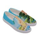 Sky Blue & Green Adorable Giraffe Design Womens Canvas Slip Ons View3