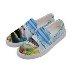 Colorful Marine Ocean Shark Pattern Womens Canvas Slip Ons by CoolDesigns