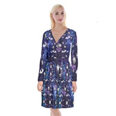 Planet Purple & Blue Space Galaxy Long Sleeve Velvet Front Wrap Dress by CoolDesigns