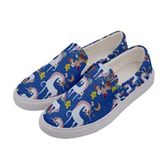 Blue Floral Unicorn Print Canvas Slip Ons by CoolDesigns