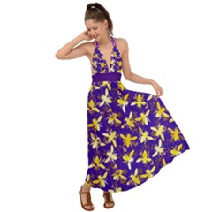 Honeybees Purple Flower Floral Print Backless Maxi Beach Dress by CoolDesigns