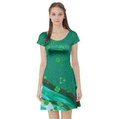 Swirls Shamrock Cadet Blue Short Sleeve Skater Dress by CoolDesigns