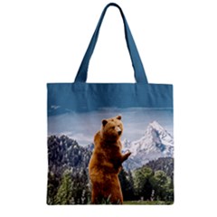 Blue & Green Funny Bear Pattern Zipper Grocery Tote Bag by CoolDesigns