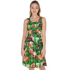 St Patrick Shamrock Handraw Green Knee Length Skater Dress With Pockets by CoolDesigns