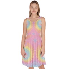 Light Rainbow Tie Dye Knee Length Skater Dress With Pockets by CoolDesigns