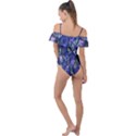 Native American Feathers Print Indigo Frill Detail One Piece Swimsuit View2