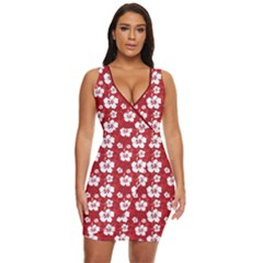 Hawaii Red Pattern Hibiscus Flowers Draped Bodycon Dress Clone by CoolDesigns